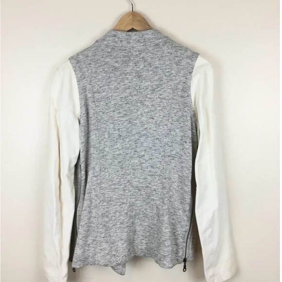 NWT Truth And Pride Gray Knit Cream Leather Moto vintage Jacket Women's - Picture 2 of 5
